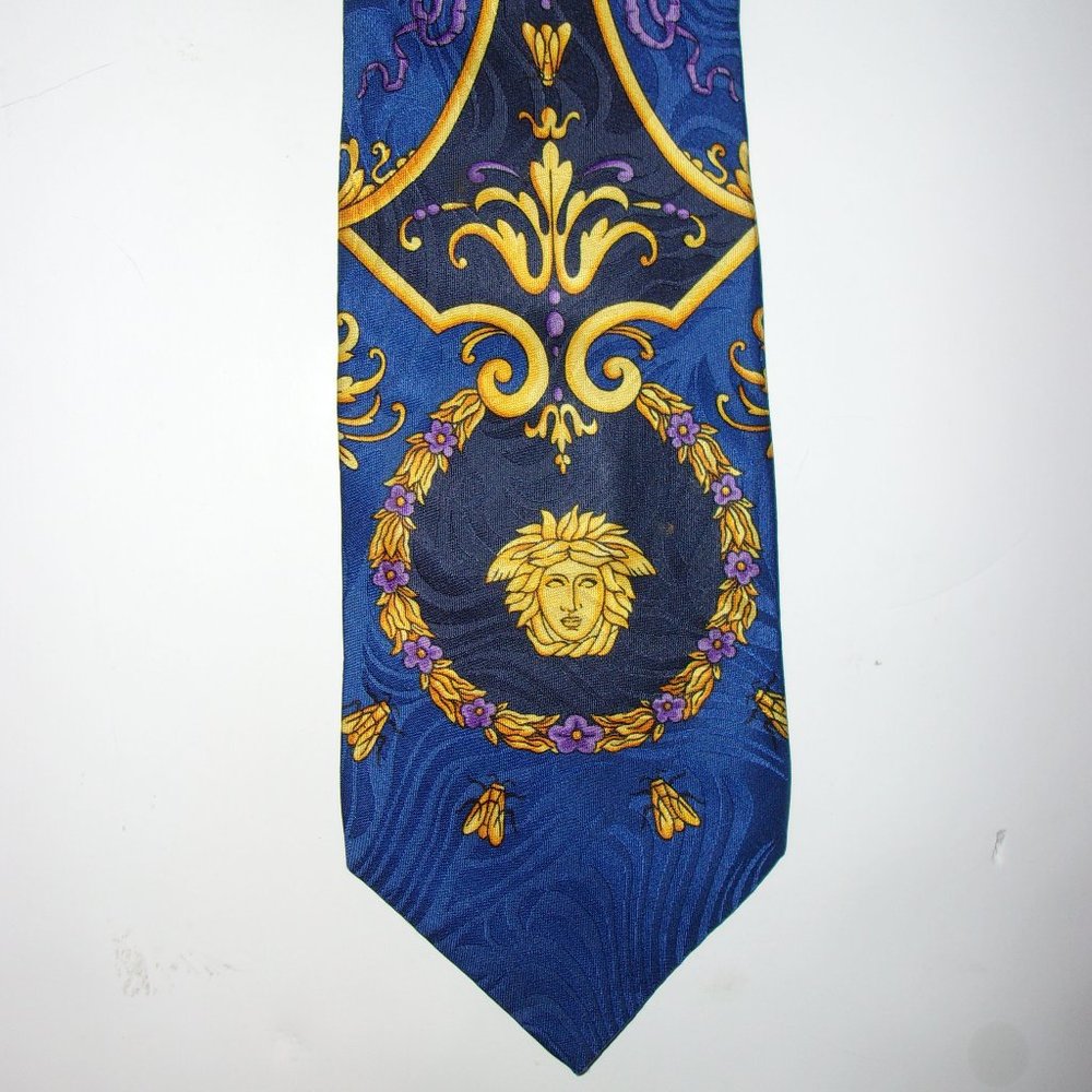 Gianni Versace Blue Medusa Baroque 100% Silk Tie